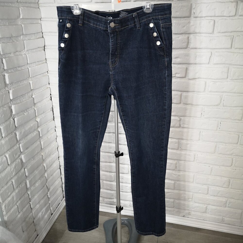 Lois Comfort Waist Ladies Size 32 Dark Wash Straight "New Gigi" Blue Jeans